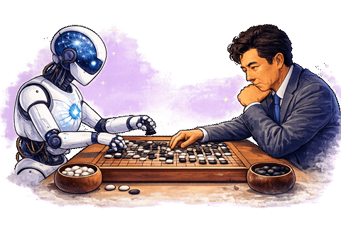 Robot y jugador profesional enfrentados en una partida de Go.
