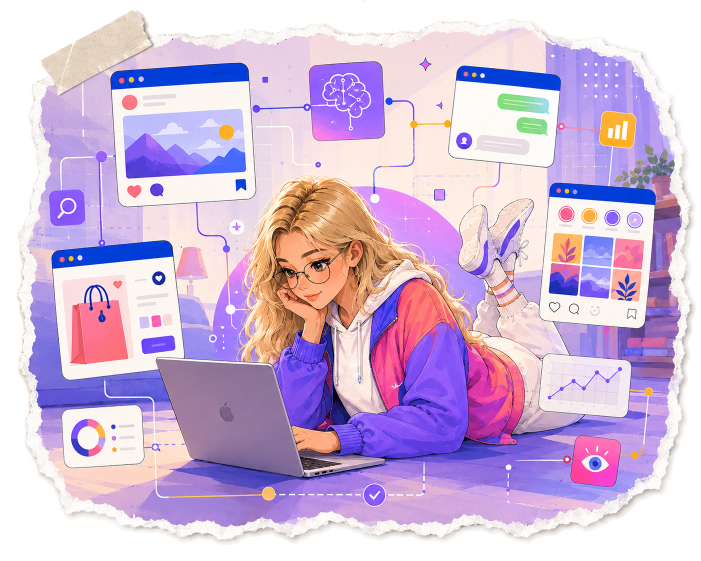 Ilustración sobre recomendaciones automáticas y orden de contenidos en plataformas digitales.
